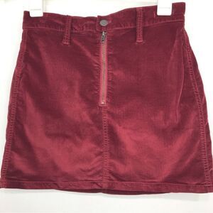 Madewell Deep Red Velvet Stretch Denim Straight Mini Skirt